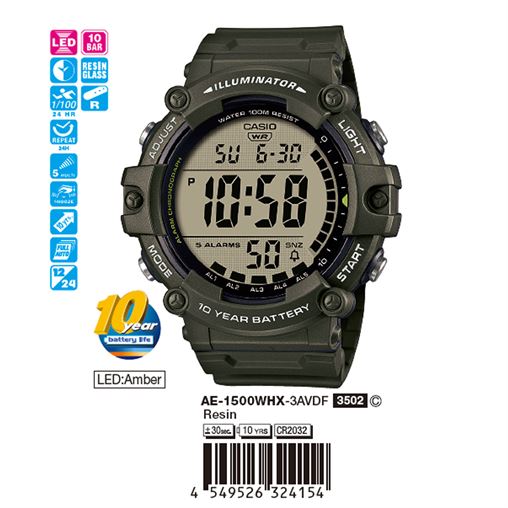 ساعت مچی اورجینال کاسیو جنرال کد رفرنس AE-1500WHX-3A