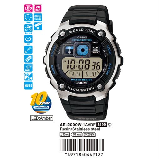 ساعت مچی اورجینال کاسیو جنرال کد رفرنس AE-2000W-1A