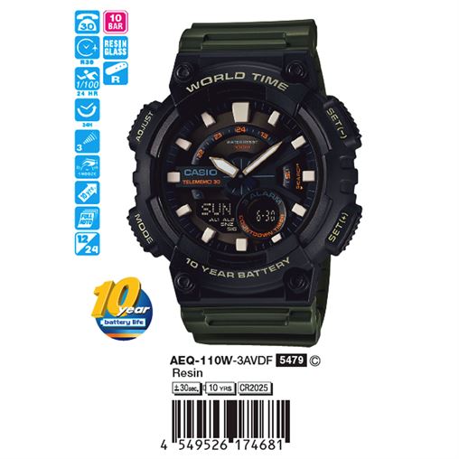 ساعت مچی اورجینال کاسیو جنرال کد رفرنس AEQ-110W-3A
