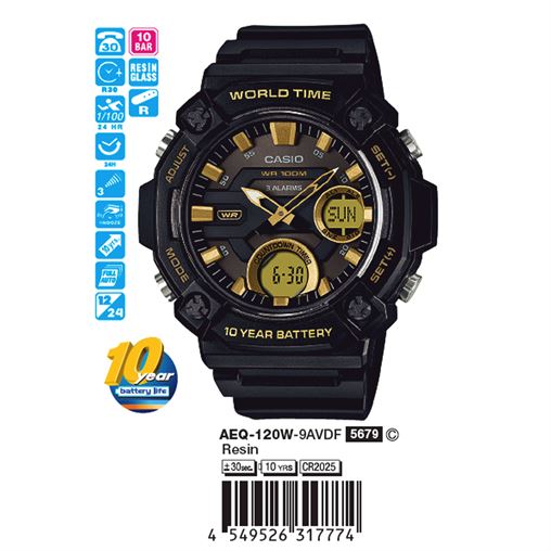 ساعت مچی اورجینال کاسیو جنرال کد رفرنس AEQ-120W-9A